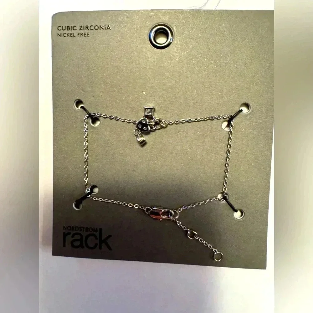 NORDSTROM Rack GIRL'S CHAIN CHARM BRACELET SILVER PLATED WITH CUBIC NWT